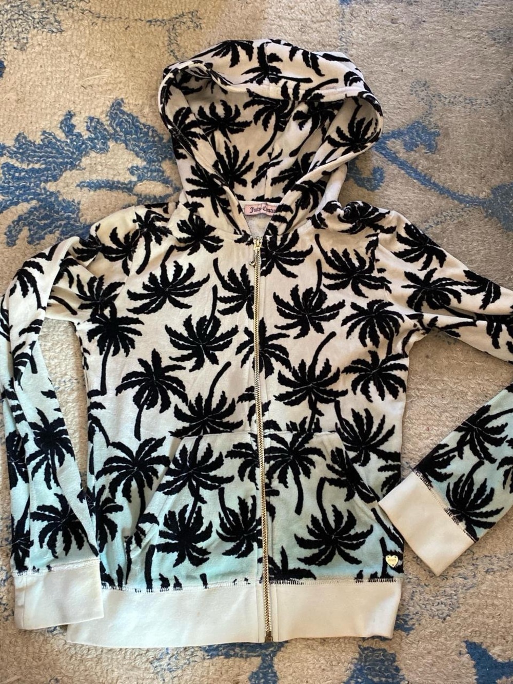Juicy Couture Black Palm Tree Print Hoodie on Cream